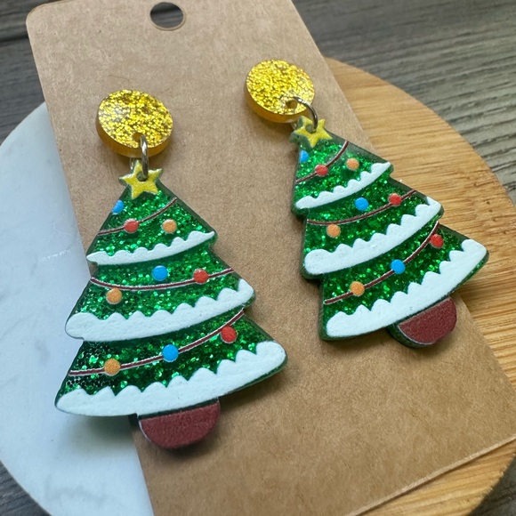 Christmas Tree Acrylic Earrings Christmas Women Xmas Jewelry - Picture 2 of 4